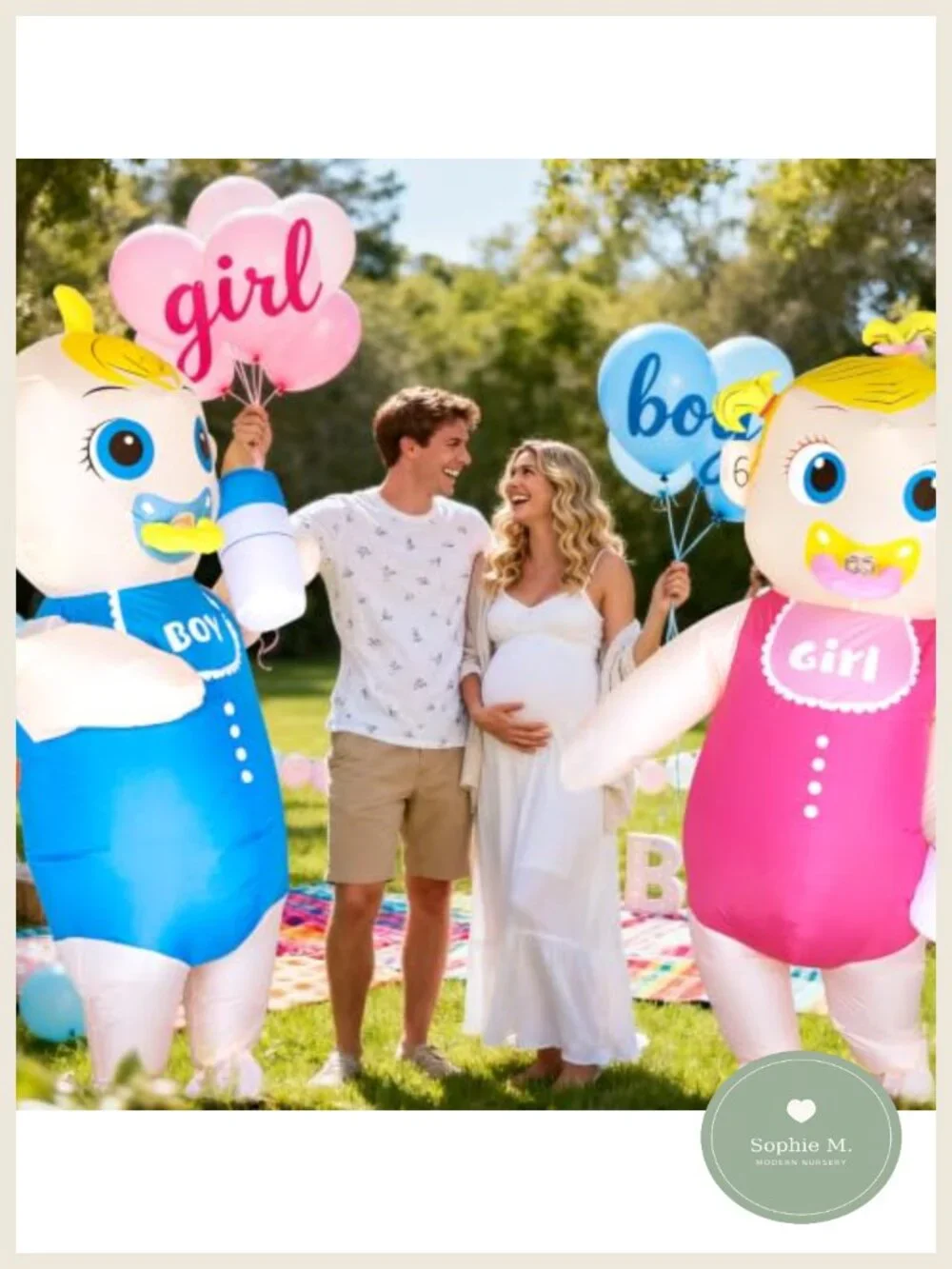 Inflatable Baby Costume Set for Gender Reveal Party with Blower Fans